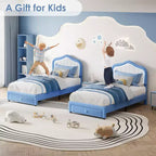 Twin Velvet Bed Frame with Glow Feature, Storage Drawer, Upholstered Headboard, No Box Spring, Blue