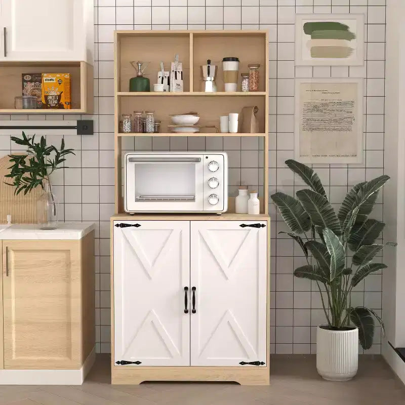 Okak Wooden Sideboard Cabinet, Bufft Cabinet with 4 Doors and 2 Drawers, Storage Cabinet for Living Room, Dining Room, Kitchen