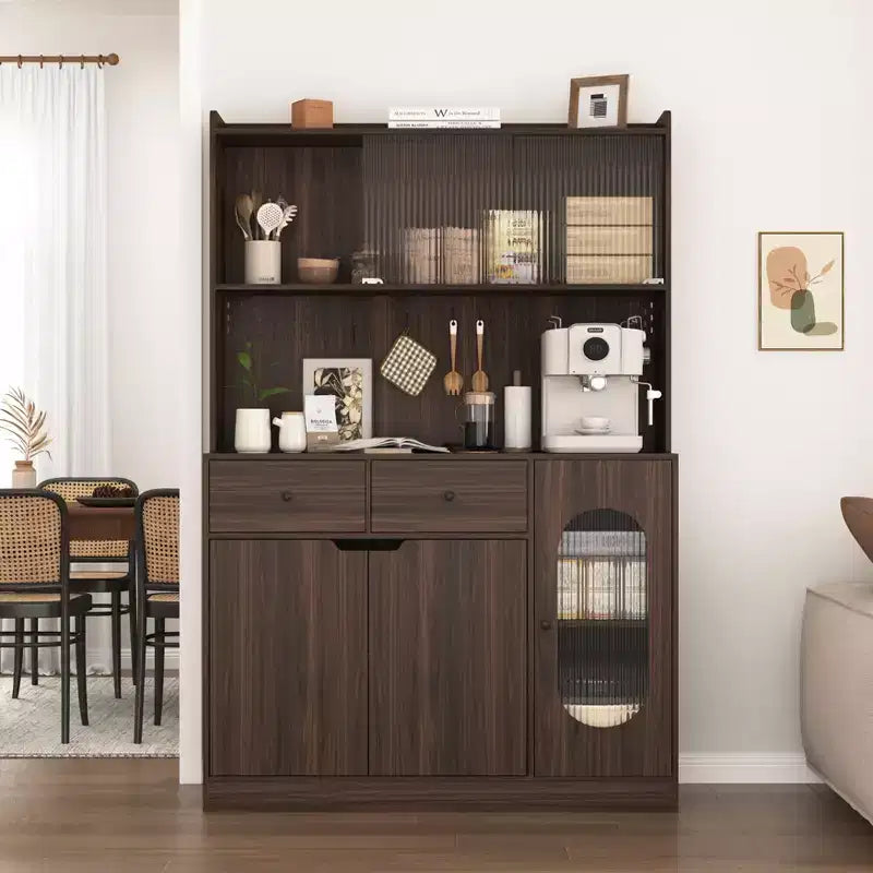 Okak Wooden Sideboard Cabinet, Bufft Cabinet with 4 Doors and 2 Drawers, Storage Cabinet for Living Room, Dining Room, Kitchen