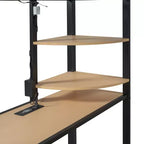 Loft Bed with Wardrobe Under The Bed and Curtain, Metal Bed Frame with Desk Shelves Power Outlet and LED Light