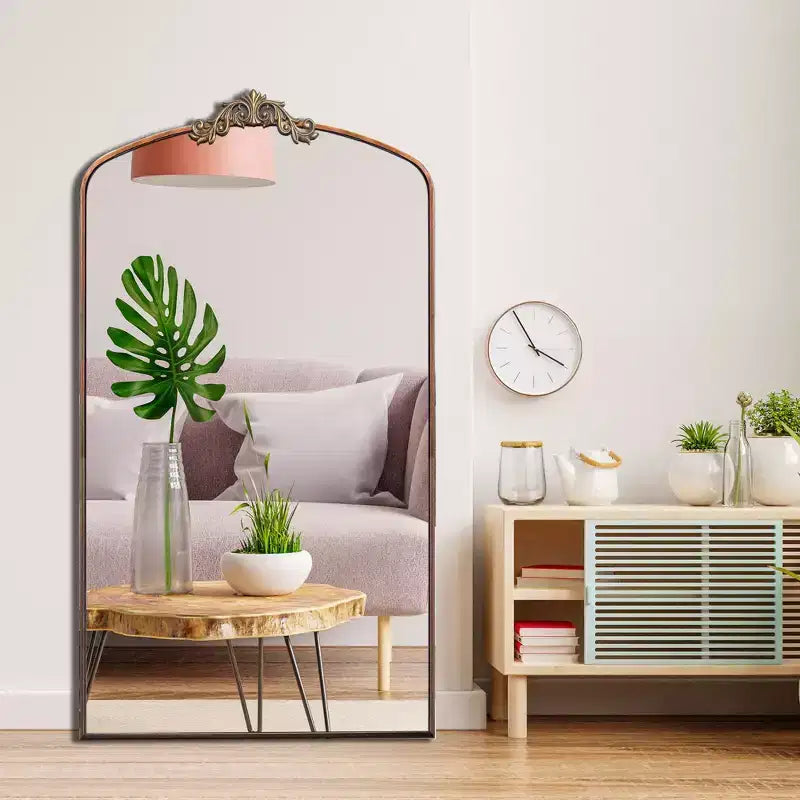 Okak 66*36/43*24in Vintage Carving Metal Frame Full Length Mirror, Oversized Floor Mirror, Arched Mirror for Colthing Shop, Dressing Room