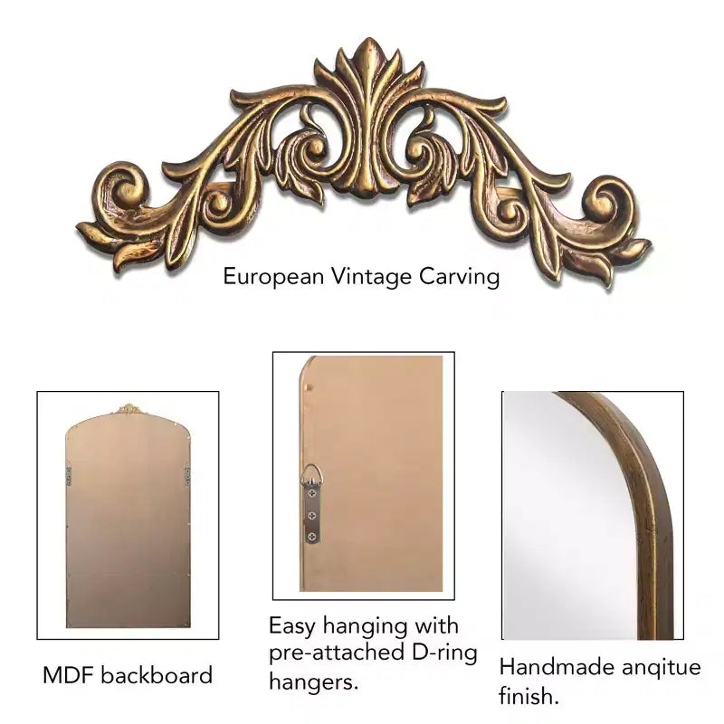 Okak 66*36/43*24in Vintage Carving Metal Frame Full Length Mirror, Oversized Floor Mirror, Arched Mirror for Colthing Shop, Dressing Room