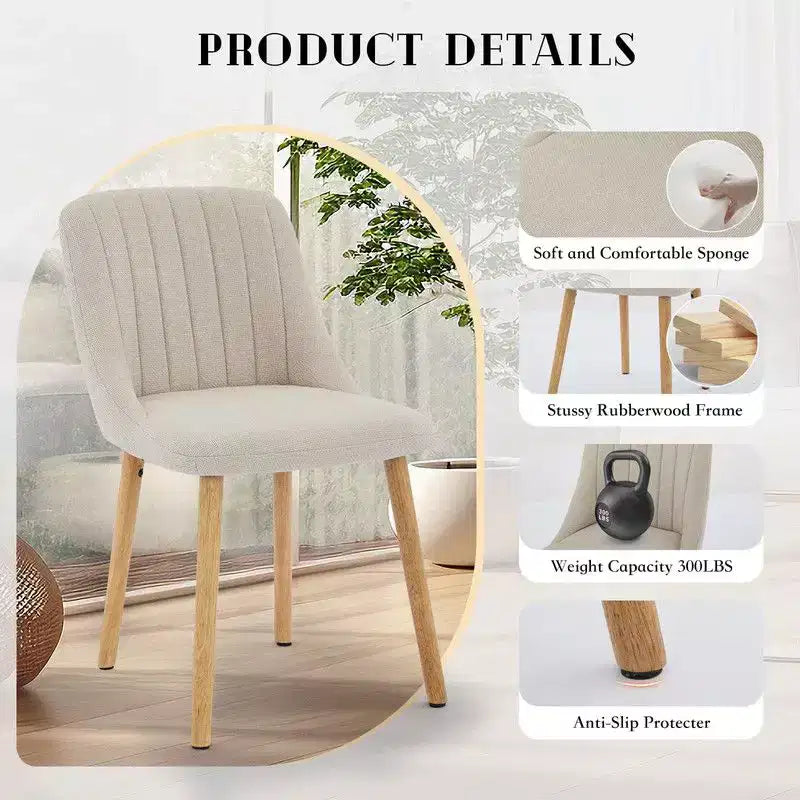 Coolmee Dining Chairs Set of 2, Upholstered Kitchen Chairs with Ergonomic Back Support, 300lbs Capacity Dining Chairs with Oak Legs for Dining Room