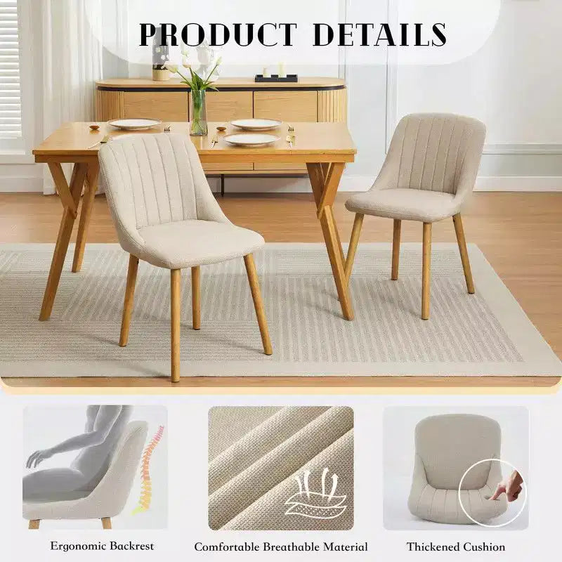 Coolmee Dining Chairs Set of 2, Upholstered Kitchen Chairs with Ergonomic Back Support, 300lbs Capacity Dining Chairs with Oak Legs for Dining Room