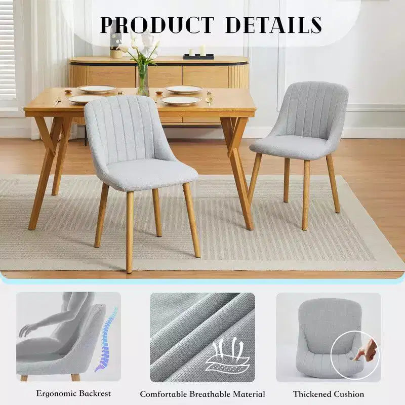 Coolmee Dining Chairs Set of 2, Upholstered Kitchen Chairs with Ergonomic Back Support, 300lbs Capacity Dining Chairs with Oak Legs for Dining Room
