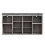 Banc à chaussures avec coussin et poches latérales, 10 compartiments, 104 cm, organisateur de chaussures d'entrée, étagère à chaussures avec étagères réglables