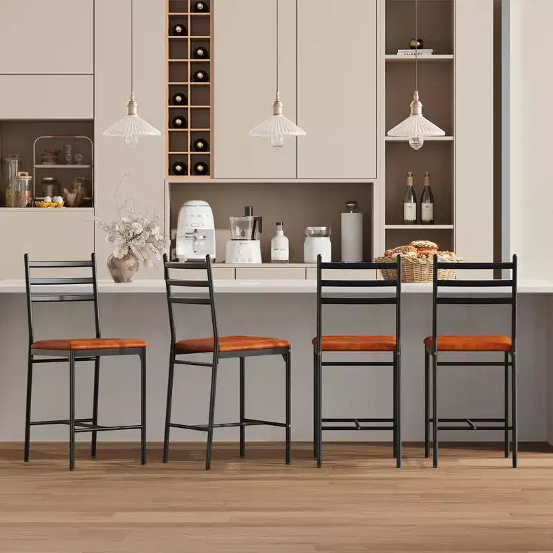 Set of 2/4 Counter Height Bar Chair with Back, Thick Cushion and Upholstered for Kitchen Island, Counter Bar