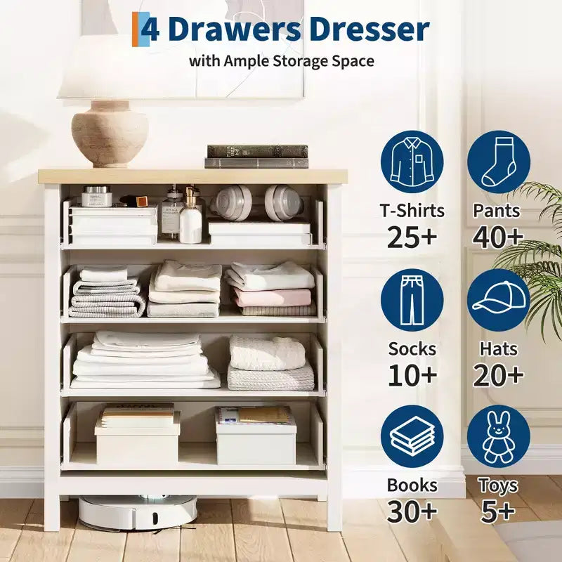 GustoWave 35.4 Tall Dresser for Bedroom,with 4 Fluted Dressers Chest with Clothes Storage Cabinet,Drawer Organizer for Bedroom,Living Room