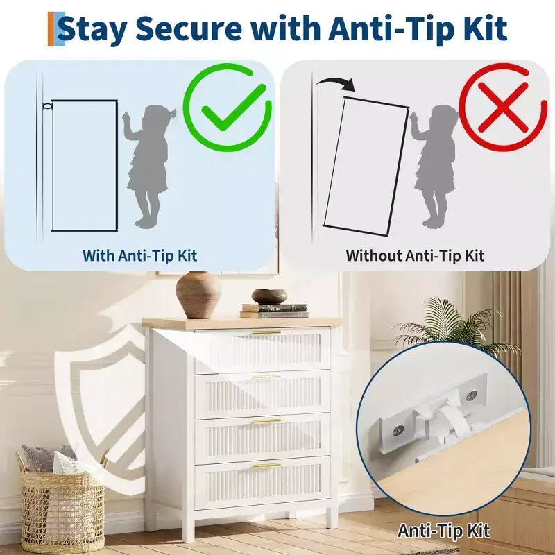 GustoWave 35.4 Tall Dresser for Bedroom,with 4 Fluted Dressers Chest with Clothes Storage Cabinet,Drawer Organizer for Bedroom,Living Room