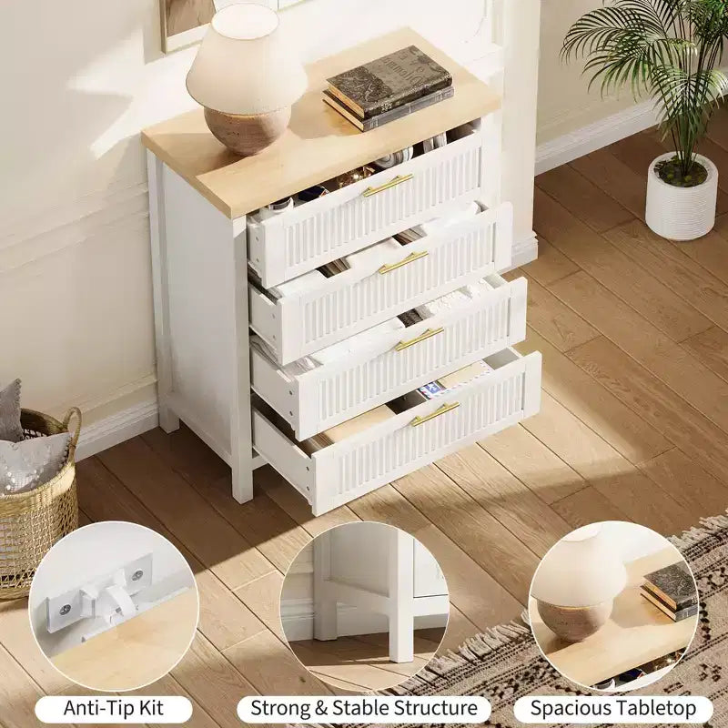 GustoWave 35.4 Tall Dresser for Bedroom,with 4 Fluted Dressers Chest with Clothes Storage Cabinet,Drawer Organizer for Bedroom,Living Room
