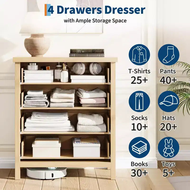 GustoWave 35.4 Tall Dresser for Bedroom,with 4 Fluted Dressers Chest with Clothes Storage Cabinet,Drawer Organizer for Bedroom,Living Room