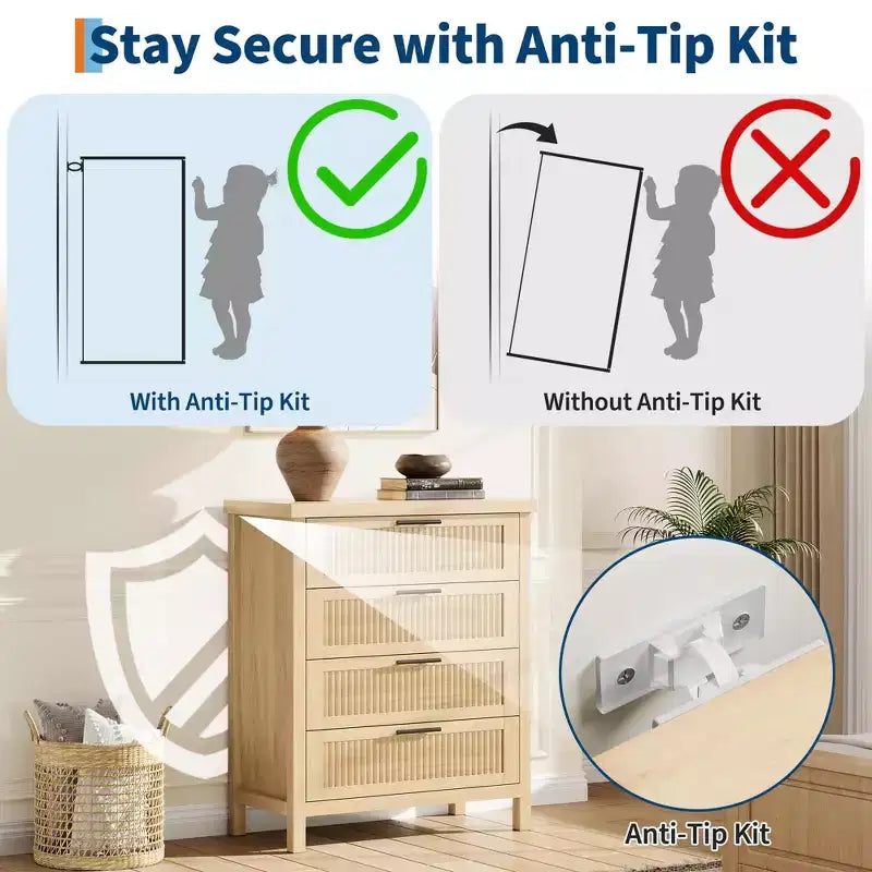GustoWave 35.4 Tall Dresser for Bedroom,with 4 Fluted Dressers Chest with Clothes Storage Cabinet,Drawer Organizer for Bedroom,Living Room
