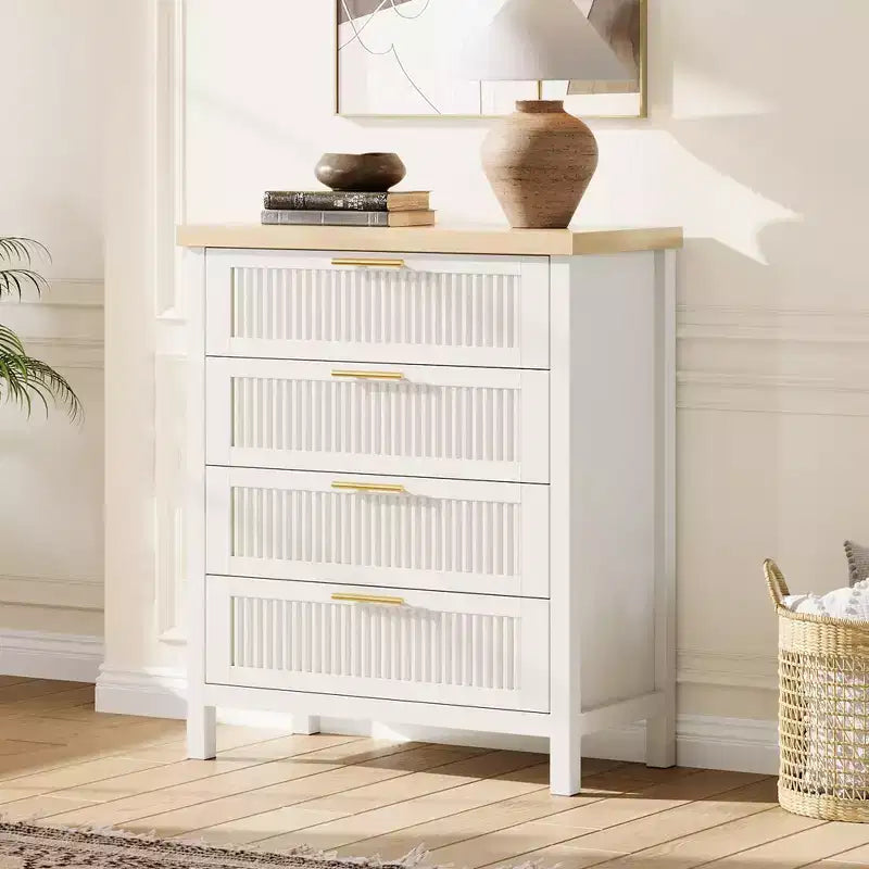 GustoWave 35.4 Tall Dresser for Bedroom,with 4 Fluted Dressers Chest with Clothes Storage Cabinet,Drawer Organizer for Bedroom,Living Room
