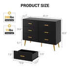 Wooden Chest of Drawers, Modern 6 Drawer Storage Cabinet with Gold Handles and Sturdy Metal Legs, Bedroom Drawer Organizer for Living Room, Hallway