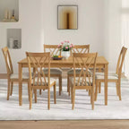 Zevemomo7-Piece Solid Wood Dining Table Set with 6 Upholstered Chairs,Space Saving Dinner Table&Chairs Set,for Dining Room, Kitchen,Natural Wood Color