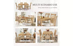 Zevemomo7-Piece Solid Wood Dining Table Set with 6 Upholstered Chairs,Space Saving Dinner Table&Chairs Set,for Dining Room, Kitchen,Natural Wood Color