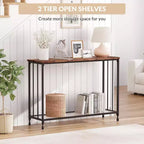 33.5in Wide Console Table, Narrow Entryway Table, Narrow Console Table, Behind Couch Table, End Table with Glass Shelf and Metal Frame