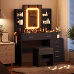 Modern Vanity Desk, Makeup Vanity Set with 6 Drawers and Shelves, Vanity with Vanity with Stool for Bedroom