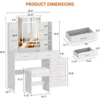 Modern Vanity Desk, Makeup Vanity Set with 6 Drawers and Shelves, Vanity with Vanity with Stool for Bedroom
