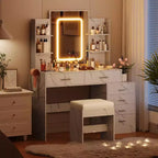 Modern Vanity Desk, Makeup Vanity Set with 6 Drawers and Shelves, Vanity with Vanity with Stool for Bedroom