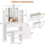 Modern Vanity Desk, Makeup Vanity Set with 6 Drawers and Shelves, Vanity with Vanity with Stool for Bedroom