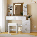 Modern Vanity Desk, Makeup Vanity Set with 6 Drawers and Shelves, Vanity with Vanity with Stool for Bedroom