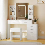 Modern Vanity Desk, Makeup Vanity Set with 6 Drawers and Shelves, Vanity with Vanity with Stool for Bedroom