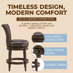 ROME + OAK Runyan Counter Stool, Dark Walnut, Vintage Brown Vegan Leather, Set of 4