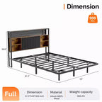 VINGLI Floating Bed Frame with LED Lights, Charging Station, Hidden Storage & Velvet Headboard. No Box Spring Needed, Easy Assembly