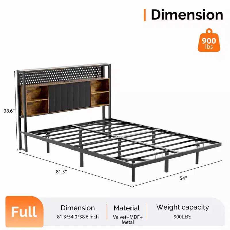 VINGLI Floating Bed Frame with LED Lights, Charging Station, Hidden Storage & Velvet Headboard. No Box Spring Needed, Easy Assembly