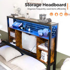 VINGLI Floating Bed Frame with LED Lights, Charging Station, Hidden Storage & Velvet Headboard. No Box Spring Needed, Easy Assembly