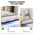 VINGLI Floating Bed Frame with LED Lights, Charging Station, Hidden Storage & Velvet Headboard. No Box Spring Needed, Easy Assembly