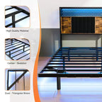 VINGLI Floating Bed Frame with LED Lights, Charging Station, Hidden Storage & Velvet Headboard. No Box Spring Needed, Easy Assembly