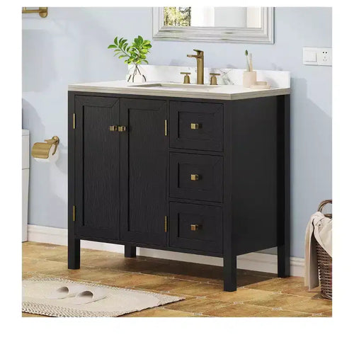 36 Inch Bathroom Vanity with Ceramic Sink Bathroom Storage Cabinet with 2 Doors amd 3 Drawers 2 Doors