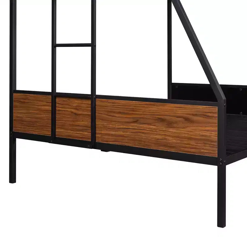 Twin over Full Metal Bunk Bed with Wood Grain, Metal Bunkbeds Frame with Safety Rail for Kids Adults, Brown