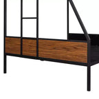 Twin over Full Metal Bunk Bed with Wood Grain, Metal Bunkbeds Frame with Safety Rail for Kids Adults, Brown