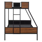 Twin over Full Metal Bunk Bed with Wood Grain, Metal Bunkbeds Frame with Safety Rail for Kids Adults, Brown