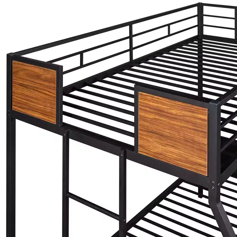 Twin over Full Metal Bunk Bed with Wood Grain, Metal Bunkbeds Frame with Safety Rail for Kids Adults, Brown