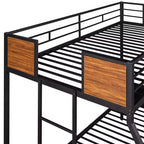 Twin over Full Metal Bunk Bed with Wood Grain, Metal Bunkbeds Frame with Safety Rail for Kids Adults, Brown