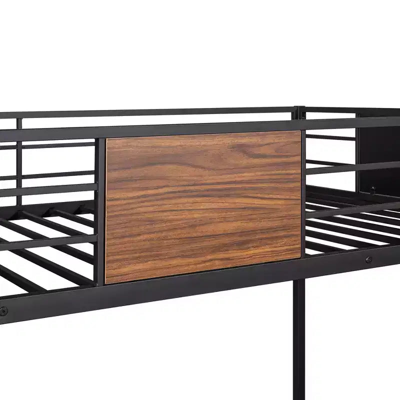 Twin over Full Metal Bunk Bed with Wood Grain, Metal Bunkbeds Frame with Safety Rail for Kids Adults, Brown