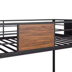 Twin over Full Metal Bunk Bed with Wood Grain, Metal Bunkbeds Frame with Safety Rail for Kids Adults, Brown