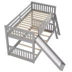 Kids Floor Bunk Beds, Twin over Twin Bunk Bed with Convertible Slide, Wooden Low Bunk Bed Frame for Toddlers Teens
