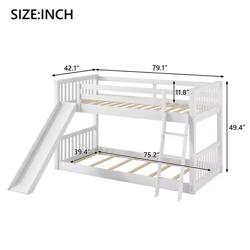 Kids Floor Bunk Beds, Twin over Twin Bunk Bed with Convertible Slide, Wooden Low Bunk Bed Frame for Toddlers Teens