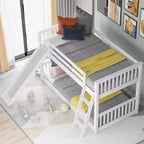 Kids Floor Bunk Beds, Twin over Twin Bunk Bed with Convertible Slide, Wooden Low Bunk Bed Frame for Toddlers Teens