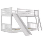 Kids Floor Bunk Beds, Twin over Twin Bunk Bed with Convertible Slide, Wooden Low Bunk Bed Frame for Toddlers Teens