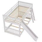 Kids Floor Bunk Beds, Twin over Twin Bunk Bed with Convertible Slide, Wooden Low Bunk Bed Frame for Toddlers Teens