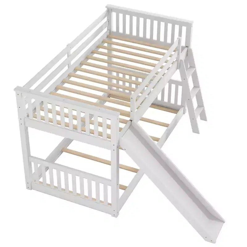 Kids Floor Bunk Beds, Twin over Twin Bunk Bed with Convertible Slide, Wooden Low Bunk Bed Frame for Toddlers Teens
