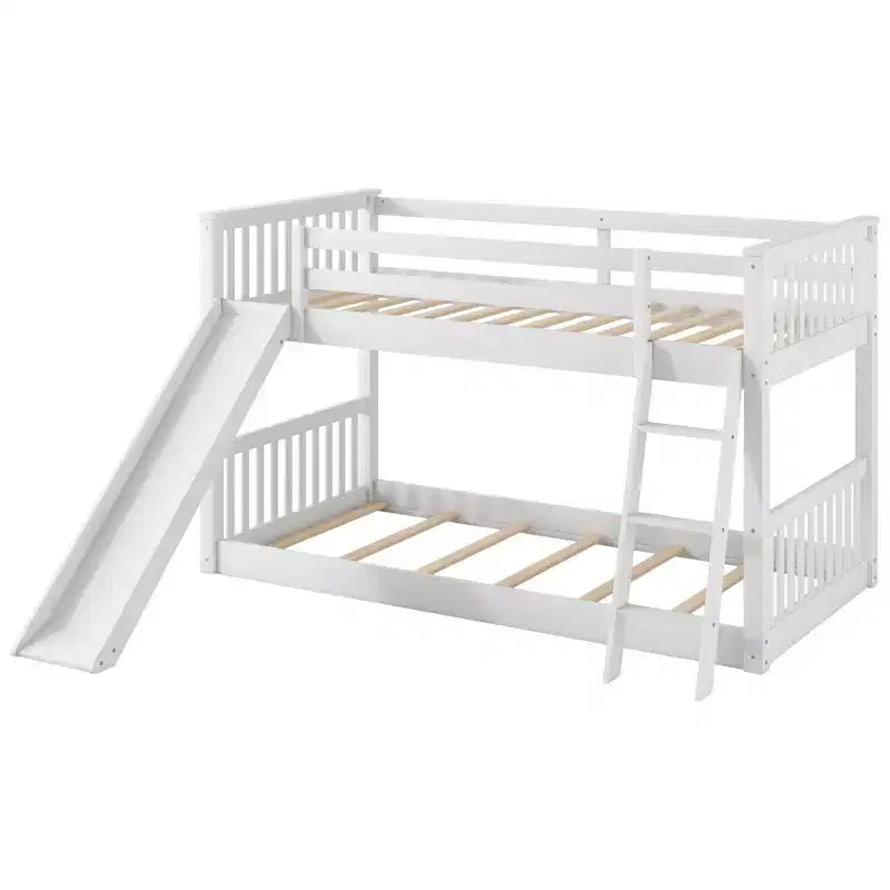 Kids Floor Bunk Beds, Twin over Twin Bunk Bed with Convertible Slide, Wooden Low Bunk Bed Frame for Toddlers Teens