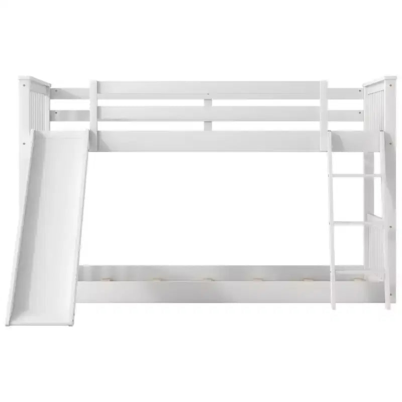 Kids Floor Bunk Beds, Twin over Twin Bunk Bed with Convertible Slide, Wooden Low Bunk Bed Frame for Toddlers Teens