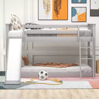 Kids Floor Bunk Beds, Twin over Twin Bunk Bed with Convertible Slide, Wooden Low Bunk Bed Frame for Toddlers Teens